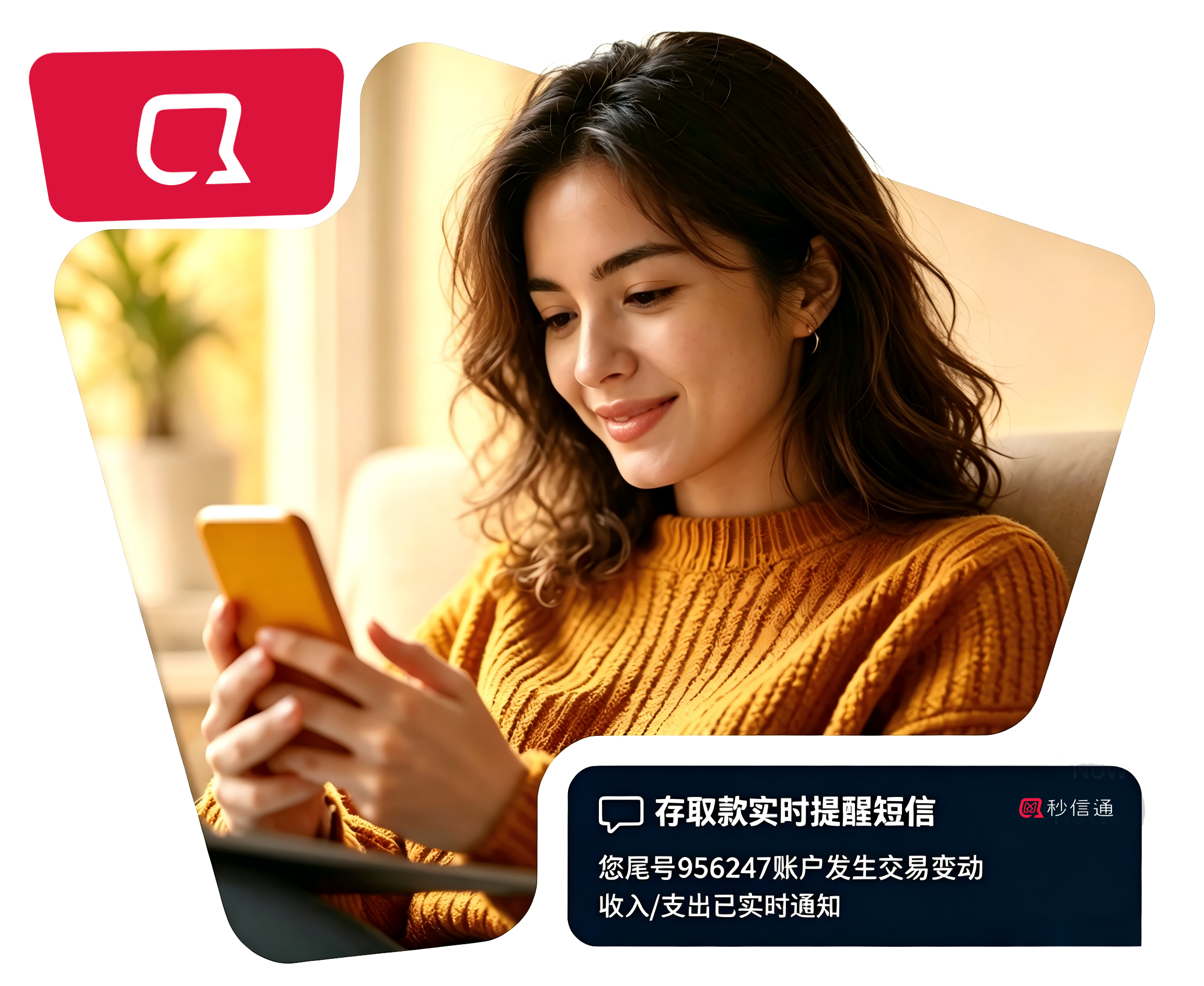 银行业数字账户通知场景：手机银行交易提醒界面示例