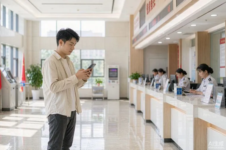市民在政务服务大厅查看办理进度短信