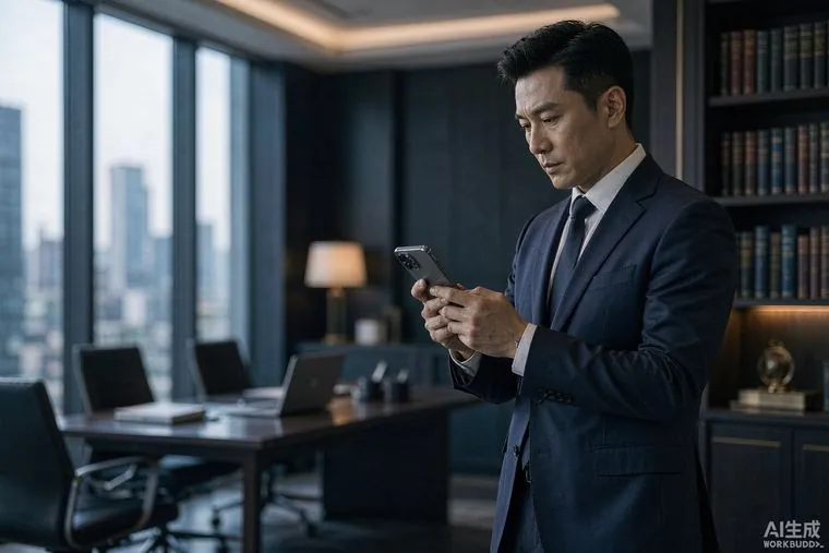 律师在律所办公室查看法务通知短信