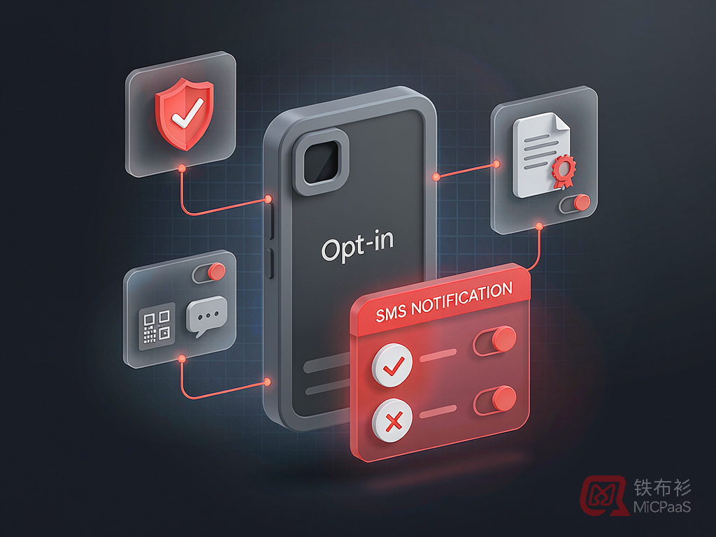 铁布衫科技订阅短信（Opt-in）产品首发封面：用户授权与许可触达概念图
